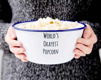 Personalised Message Enamel Popcorn Bowl