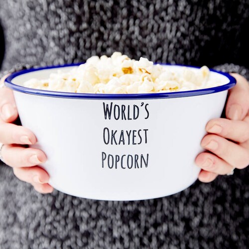 Personalised Message Enamel Popcorn Bowl Etsy UK