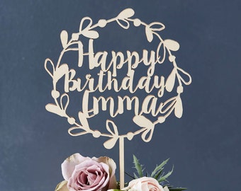 Personalised Floral Birthday Wooden Cake Topper