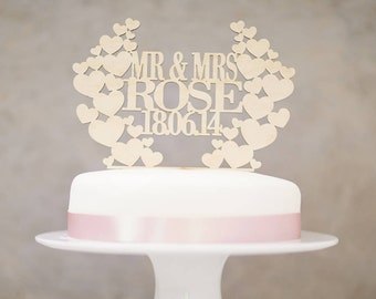Topper de torta de corona de corazón de madera personalizado