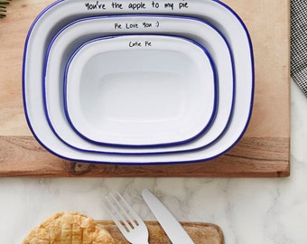 Personalised Message Enamel Pie Dish Set