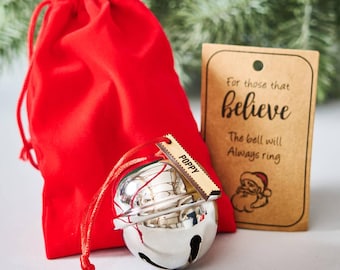 Personalized Believe Bell | Christmas Stocking Filler, Velvet Bag