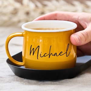 Personalised Yellow Enamel Mug