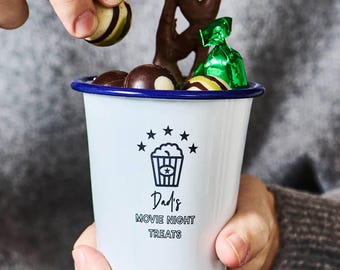 Personalized Enamel Snack Pot | Movie Night Treat Bowl, Colored Rim