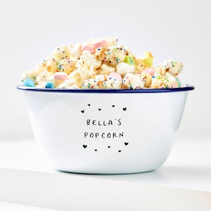 Personalised Children's Popcorn Bowl | Custom Engraved Enamel Bowl | Movie Night Gift for Kids