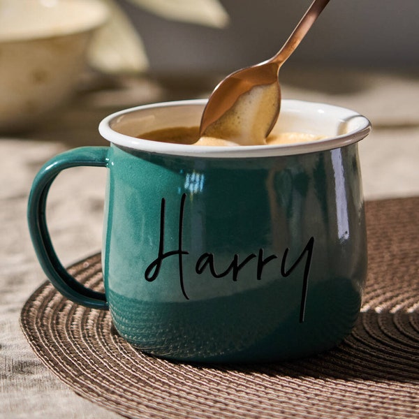 Personalised Green Enamel Mug