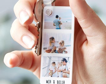 Photo Keyring, Personalised Strip - Glossy Acrylic | Three Images | 3Cm X 7.5Cm | Memory Gift