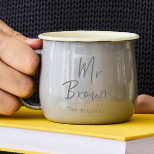 Coloured Personalised Enamel Teacher Mug | Teacher Thank you Mug | Thank You Teacher Christmas Gift | Teacher Apprication Mug