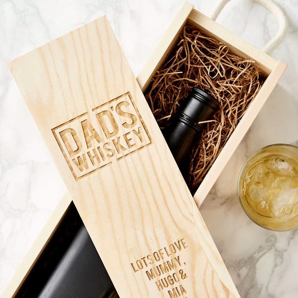 Caja de madera personalizada para botella de whisky / Regalo para el Día del Padre
