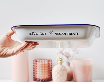 Personalised Vegan Treats Enamel Baking Tray