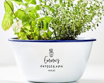 Personalised Enamel Herb Planter