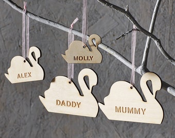 Personalised Swan Family Decorations