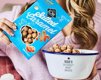 Personalized Enamel Popcorn Bowl Gift Set | Gourmet Popcorn Included