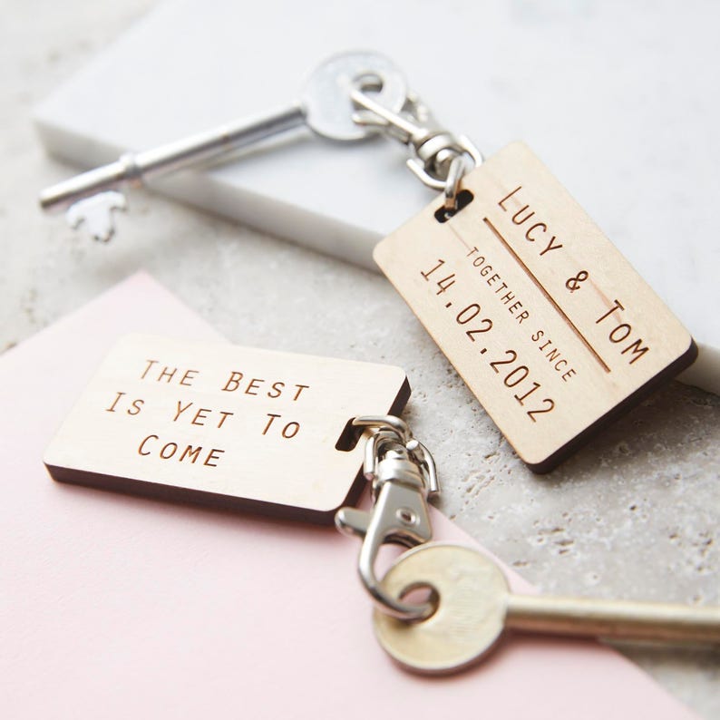 Couples Personalised Wooden Keyring image 1