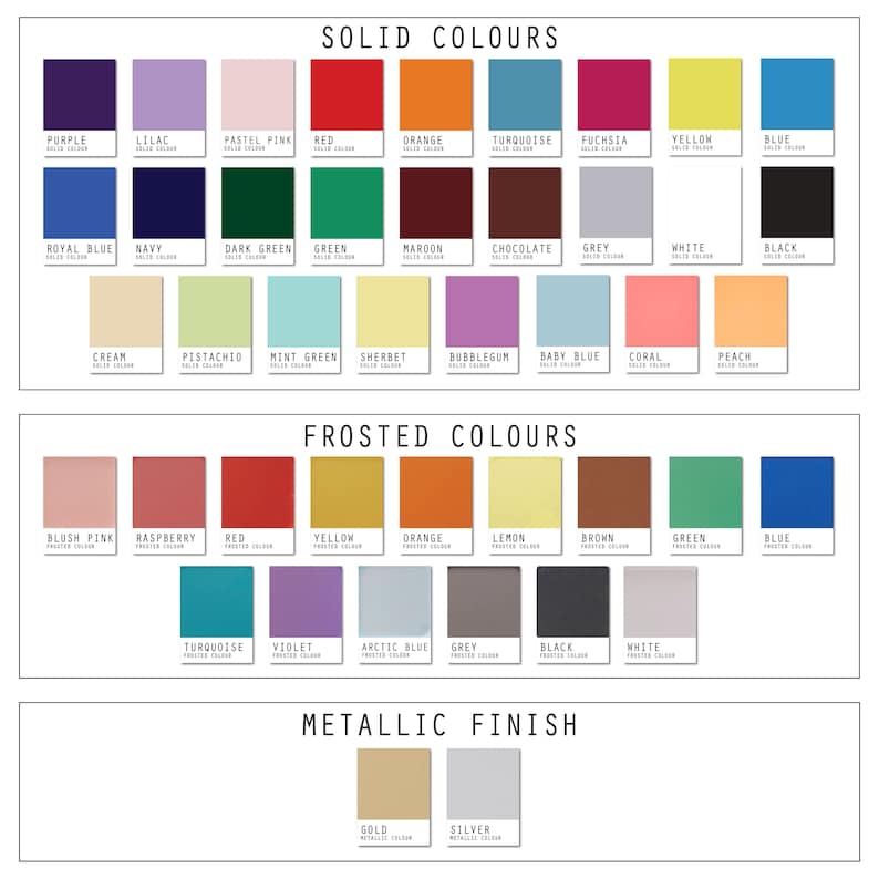 Coffee stencil colour options including red, gold, pink and more