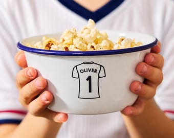 Gepersonaliseerde voetbalshirt geëmailleerde popcornschaal | Cadeau voor kinderen