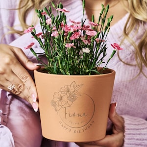 誕生日プレゼント用カスタム植木鉢｜刻印入りテラコッタ製プランター - 誕生花記念品