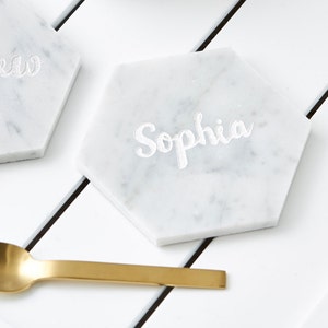 Personalised Hexagonal Marble Coaster image 1