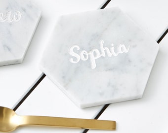 Personalised Hexagonal Marble Coaster