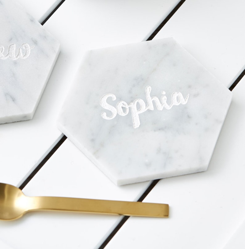 Personalised Hexagonal Marble Coaster image 1