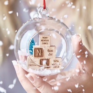 personalised baby building blocks christmas bauble