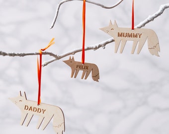 Personalised Fox Wooden Christmas Decoration