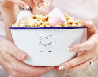 Personalized Date Night Popcorn Bowl | Enamel Couples Gift