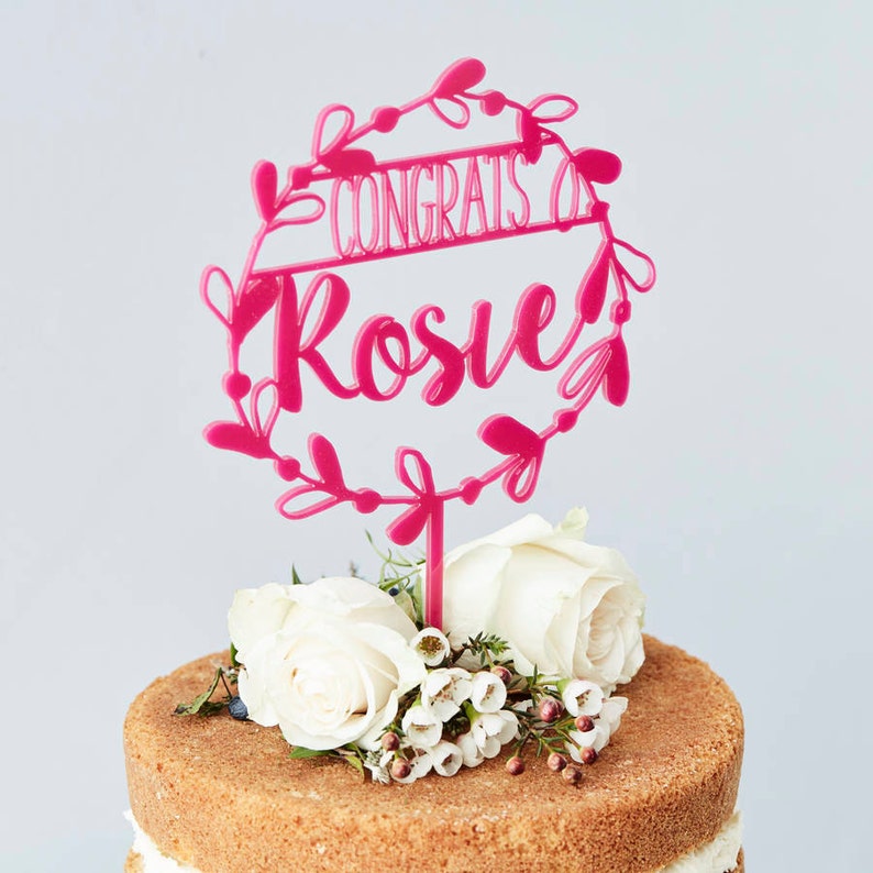 Personalised Congratulations Floral Cake Topper image 1