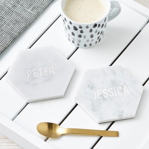 Personalised Hexagonal Marble Coaster image 2