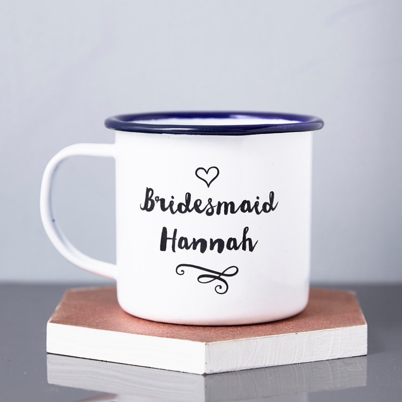 Personalised Bridesmaid Enamel Mug image 2