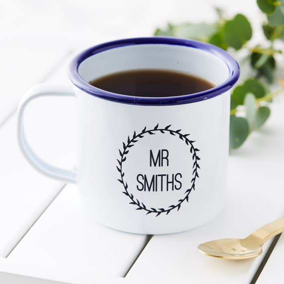 Enamel Wreath Personalised Wedding Mug
