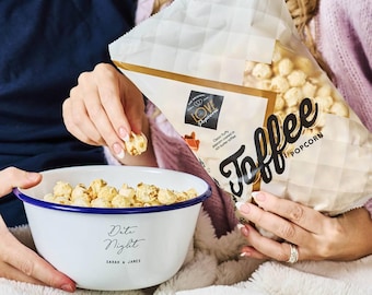 Personalized Date Night Popcorn Bowl & Toffee Set | Enamel Bowl