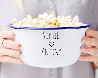 Couples Enamel Personalised Popcorn Bowl