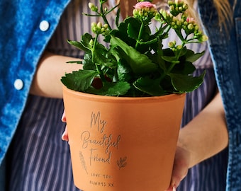Maceta de terracota grabada / Regalo de amistad personalizado