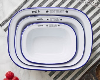 Personalised 'Baked By' Enamel Pie Dish Gift Set