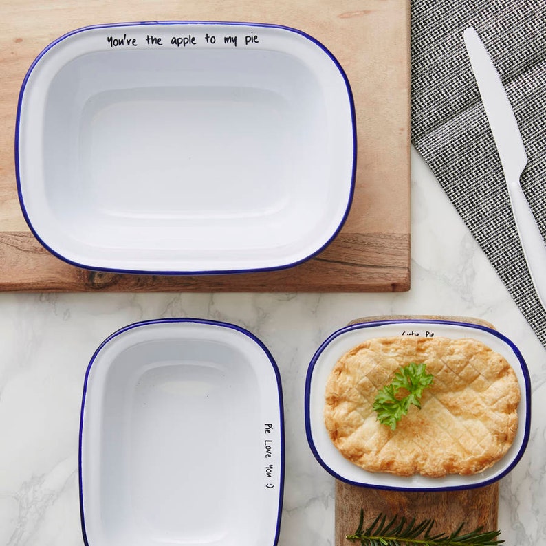 Personalised Message Enamel Pie Dish Large 24x17.5x6cm