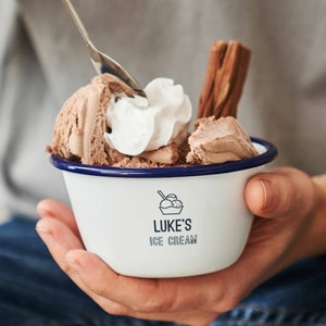 Tazón de helado esmaltado personalizado, tazón de helado personalizado, tazón de helado grabado, regalo de helado