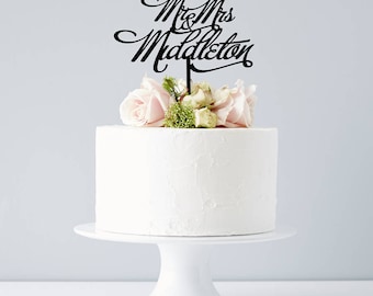 Personalised Mr And Mrs Elegant Wedding Cake Topper