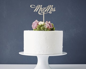 Elegant Mr and Mrs Wooden Wedding Cake Topper