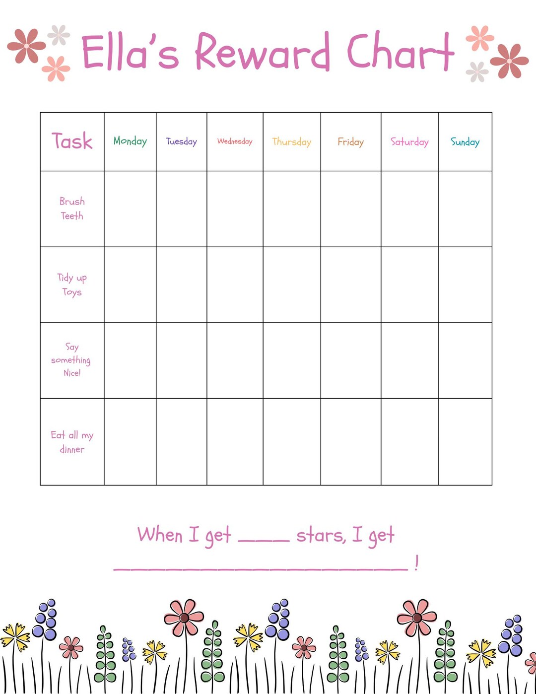 Printable Reward Chart for Kids - Dinosaur and Flower Theme - Toddler ...