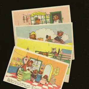 Lot de quatre cartes postales ours anthropomorphes Cartes postales Freddie Langeler vintage néerlandaises