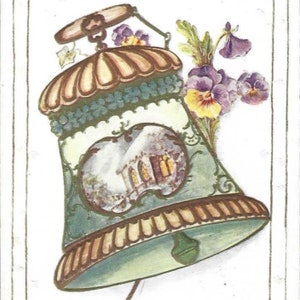 Scenic Easter Bell Embossed Unused Antique Easter Postcard 1910s Pansy Accent
