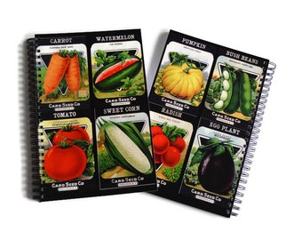 GARDEN JOURNAL Card Seed Company Vintage Seed Package Images Front and Back – Metal Spiral Bound 80 Lined Pages