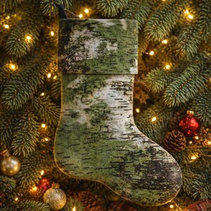 Birch Bark Pattern - Velveteen Christmas Stocking - Nature Lover's Gift