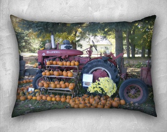 Farmall A Tractor and Fall Pumpkin Harvest 20x14 Velveteen Lumbar Pillow Cover Home Décor Photo Pillow – Celebrate the Harvest READY TO SHIP