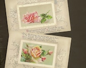 Pair of Embossed John Winsch Floral Birthday Postcard Pink Roses Silver Accents and Charming Verses 1910
