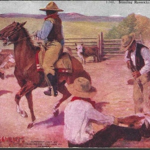Branding Mavericks Antique Postcard Artist Signed F W Schultz - SON Likely Cork Cancel