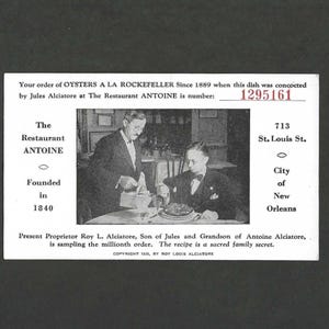 Restaurant Antoine Oysters A La Rockefeller Order Card Carte postale vintage non utilisée - Célèbre restaurant de la Nouvelle-Orléans