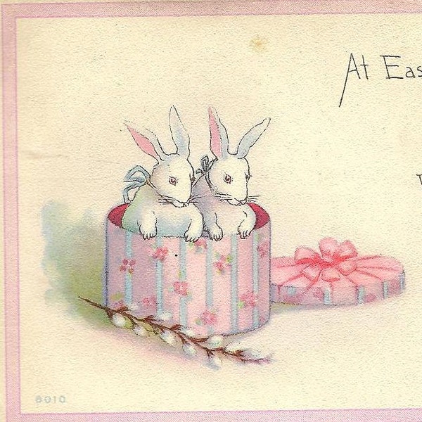 Box of Bunnies on vintage Easter Postcard S Bergman