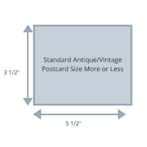May include: A diagram showing the standard size of an antique or vintage postcard, which is approximately 3 1/2 inches by 5 1/2 inches.